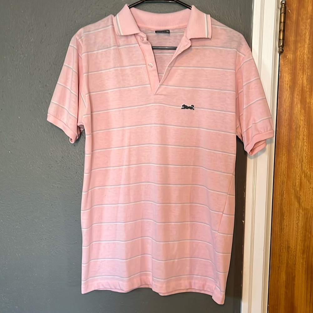 Vintage 80s pink Letigre striped polo tee